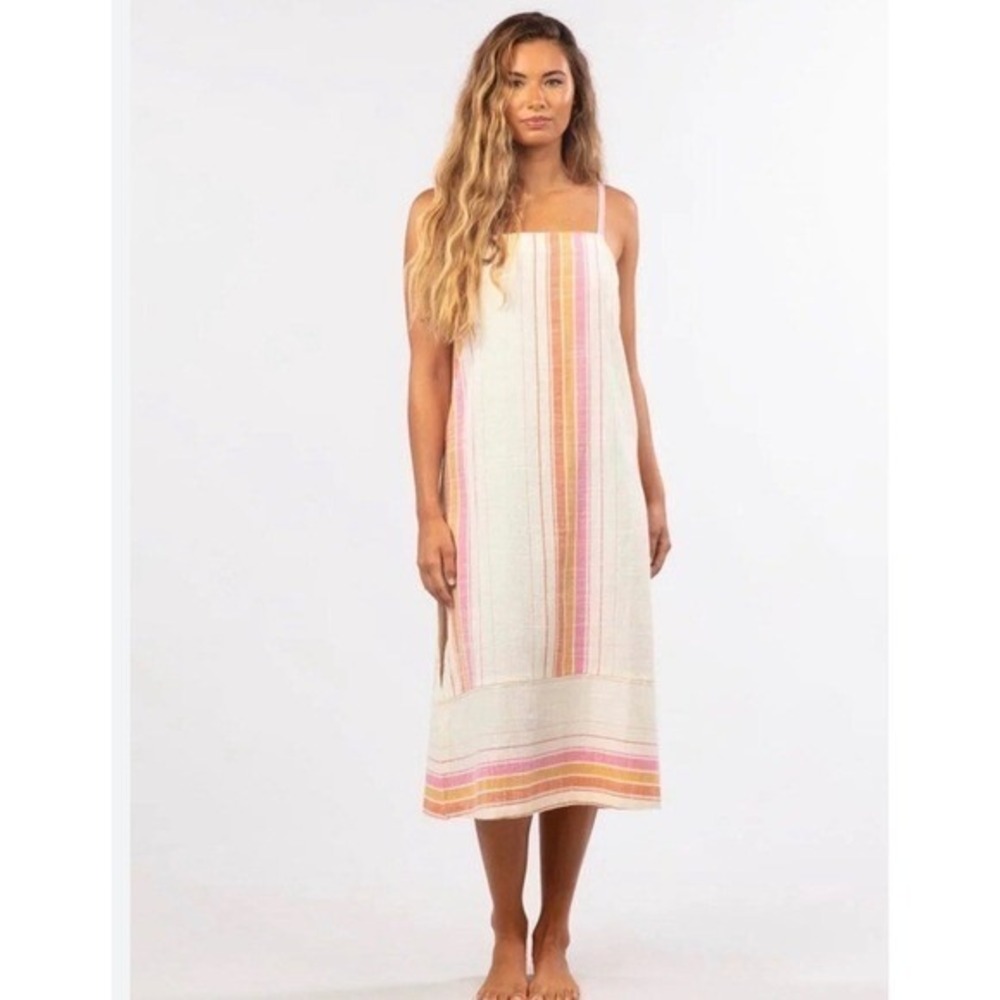 Rip Curl Striped‎ Heat Wave Midi Dress XS Cotton Sleeveless Adjustable Strap